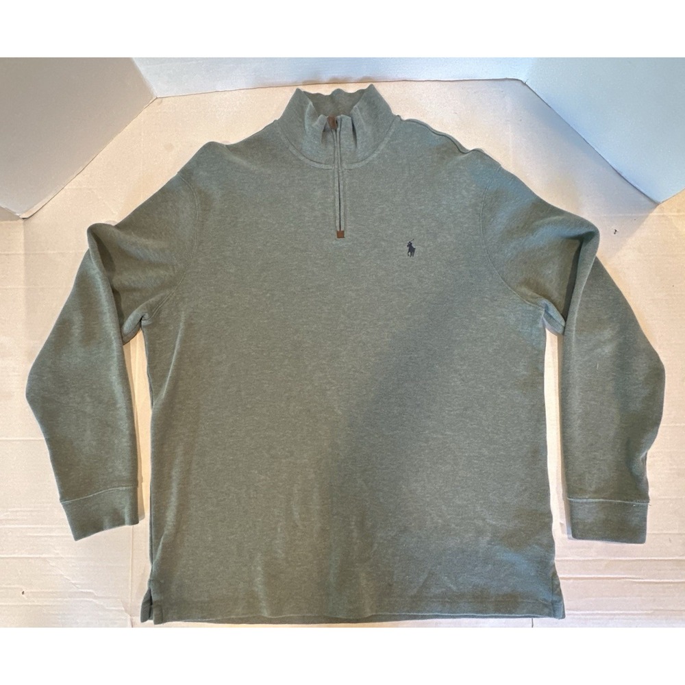 Polo Ralph Lauren 1/4 Zip Sage Green Blue Horse Sweater Mens Size XL